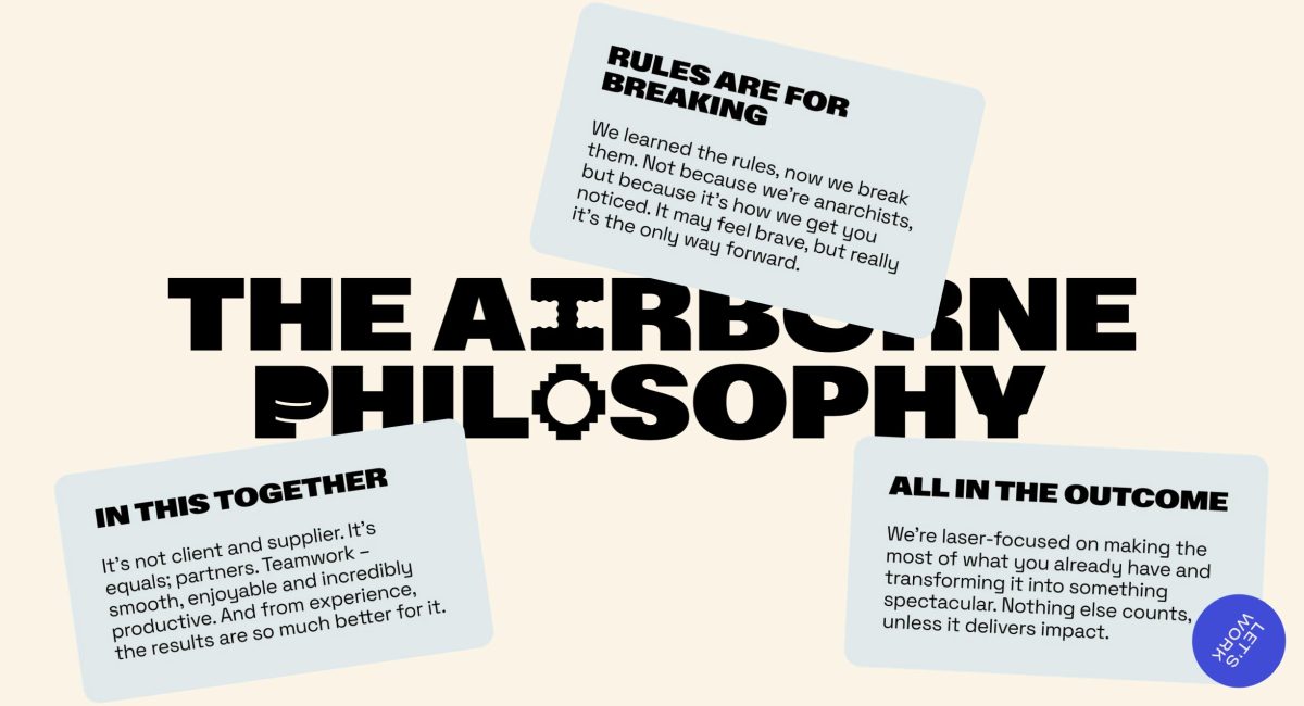 Airborne web page. The Airborne philosophy. Website copywriting by Jonathan Wilcock.